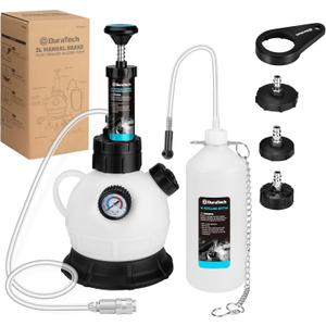 DURATECH 2L Manual Brake Bleeder Kit with 3 Master Cylinder Adapters, One Person Brake Fluid Pressure Bleeder with 1L Refilling Bottle, Large Capacity, Compatible with Most Vehicles