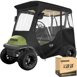 10L0L 2 Passenger Golf Cart Driving Enclosure for Club Car Precedent/Onward/Tempo, 4-Sided Clear Window 600D Rain Cover All Weather Windproof Waterproof (Black)