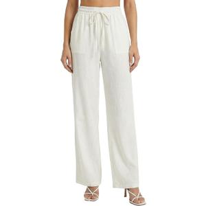 Cotton Linen Palazzo Pants for Women Summer Boho Casual Wide Leg Trousers Drawstring Work Lounge Pant Beach Vacation White | High Waist, Drawstring Elastic Waist, Palazzo Pants, Lightweight Lounge, Work Lounge Pant Beach Vacation (White, L)