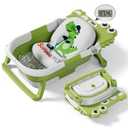 Collapsible Baby Bathtub for Newborn, Foldable Baby Bath Tub with Thermometer & Soft Floating Cushion & Drain Hole, Portable Travel Infant Bath Tubs for Newborns to Toddler 0-36 Months Girl, Green