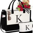 YOOLIFE Valentines Day Gifts for Her  Birthday Gifts for Women Mom Daughter Sister Friends, Personalized Initial Tote Bag, Womens Canvas Tote Bag, Letter K