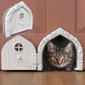 Fairy Door Interior Pet Door - Large Cat Door for Cats Up to 20 lbs, Durable & Versatile Indoor Kitty Door for Solid or Hollow Core, Stylish Cat Hole, Comfortable, Easy Install, with Tight Lock (White)