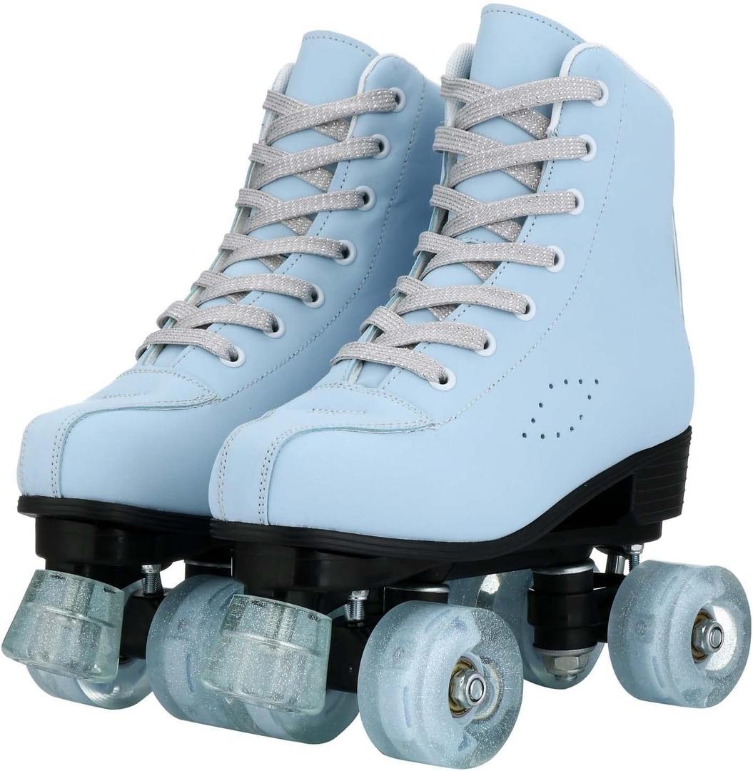 YYW Roller Skates for Women and Men Funky Leopard-Print Outdoor Skates PU Leather Roller Skates, Grey Blue (39=US Women:9=US Men:7.5=Heel to Toe:25.5 cm)