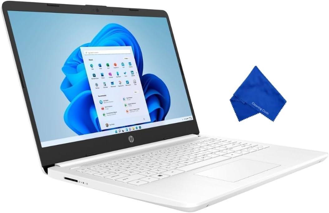 HP 14-dq3000dx 14" HD Laptop, Intel Celeron N4500, 4GB DDR4 RAM, 64GB eMMC, Intel UHD Graphics, Windows 11 Home, Wi-Fi 6, Snowflake White