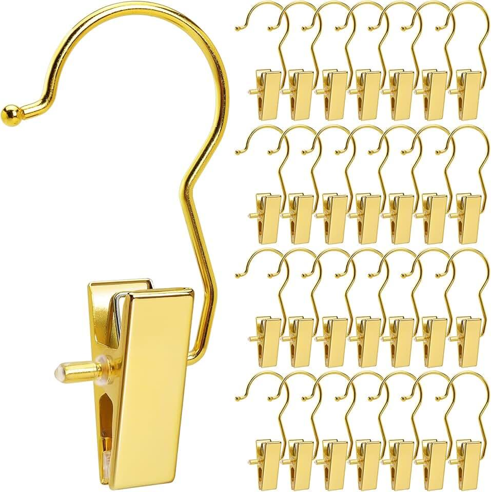 Amber Home 24 Pack Gold Boot Clips for Closet, Gold Boot Hangers with Hooks, Laundry Hooks, Clothes Pins, Portable Home Travel Hangers for Hat, Towels, Bras, Socks(Gold, 24 Pack)