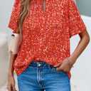 MASCOMODA Womens Tops Summer Boho Floral Short Sleeve Button Down Shirts Crewneck Loose Vacation Dressy Casual Work Blouses (Orange, S)