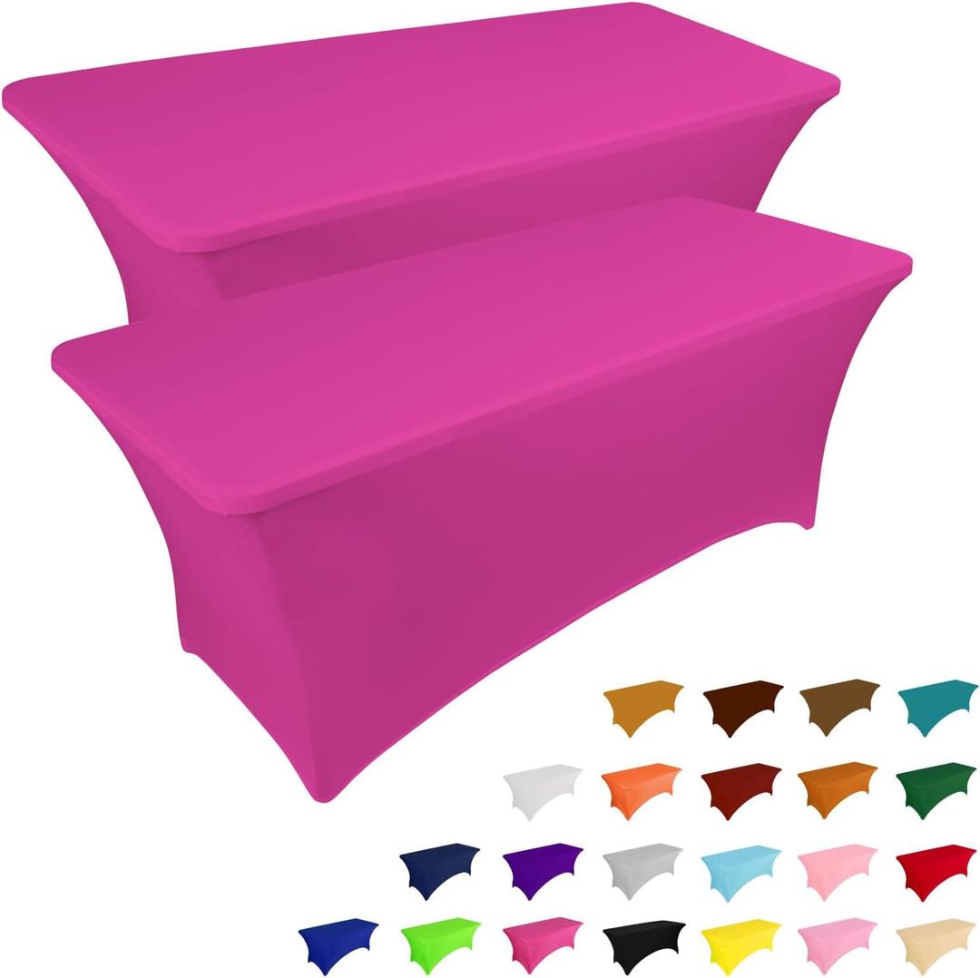IVAPUPU 2 Pack 6FT Table Cloth for Rectangular Fitted Events Stretch Fuchsia Table Covers Washable Spandex Tablecloth Protector for Party, Wedding, Cocktail, Banquet, Festival