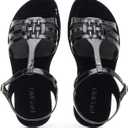 Women Sandals Jelly Shoes Flats Size 9 Beige T-Strap Crystal Jellies Slides Clear Rain Slippers Glitter Summer Beach Retro (11, Black)