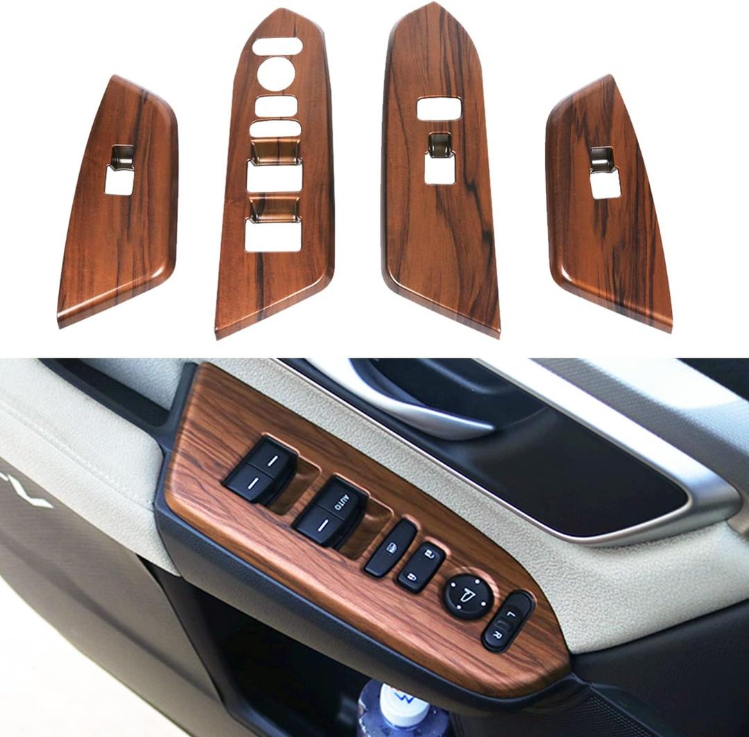 for Honda CRV CR-V 2017~2022 LX EX EX-L Touring Armrest Window Rise Lift Down Control Switch Door Lock Panel Cover Trim Interior Decoration Cover Accessories (Wood Grain)