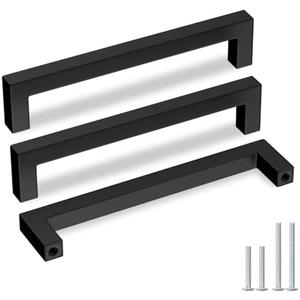 Goldenwarm 5 Pack Black Square Bar Cabinet Pull Drawer Handle Stainless Steel Modern Hardware for Kitchen and Bathroom Cabinets Cupboard,Center to Center 6-1/4in(160mm) Handles for Kitchen Cabinets