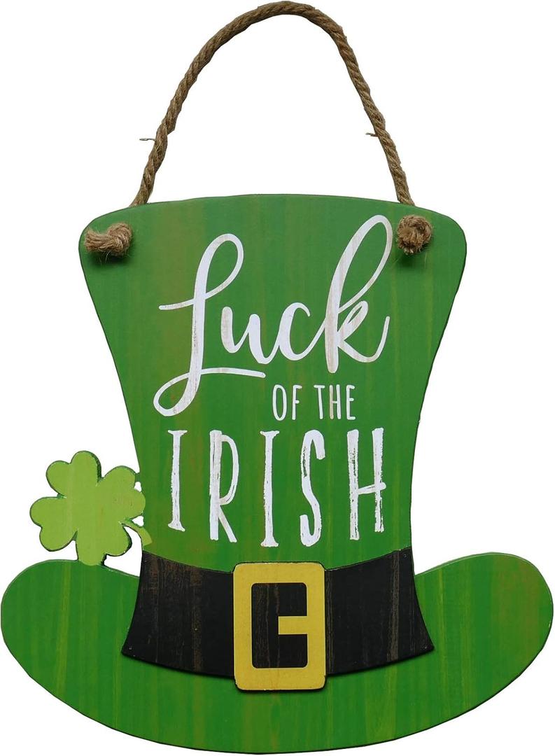 NIKKY HOME St. Patrick's Day Decoration Door Sign Welcome Green Top Hat Shamrock Clover Hanging Wood Decor for St Patrick's Day Party, 12 x 12 Inches