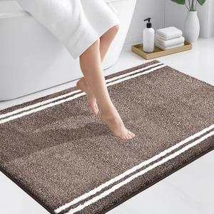 PURRUGS Bathroom Rug Non-Slip Machine Washable 30" x 46", Super Absorbent and Quick Dry Shaggy Microfiber Bath Mat, Extra Soft and Plush Bath Rug for Bathtub, Shower, and Sink, Brown