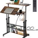 Hadulcet Stand Up Desk, Rolling Desk Adjustable Height, Mobile Standing Desk with Wheels & Charging Station, Portable Stand for Laptop, Rolling Computer Cart TV Tray, Small Standing Desk Drawing Table (Black)