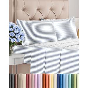King Size 4 Piece Sheet Set - Comfy Breathable & Cooling Sheets - Hotel Luxury Bed Sheets for Women & Men - Deep Pockets, Easy-Fit, Soft and Wrinkle Free Sheets - Blue Stripes Oeko-Tex Bed Sheet Set