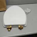 Mayfair Bennett Toilet Seat with Brushed Gold Hinges, Slow Close Wood Seat, Secure Metal Hinges, Easy Install, Made in USA, Elongated, White