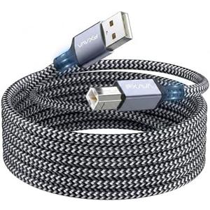 FXAVA USB Printer Cable 20 Foot - Nylon Braided High Speed Long USB2.0 A to B Printer Cord for HP, Canon, Epson, Dell, Brother, Lexmark, Xerox, Scanner & MIDI