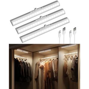 EZVALO 13-inch Motion Sensor Closet Light with Eye-Protection Design, 1800mAh Rechargeable Under Cabinet Lighting, 3 Color Temps Night Light for Pantry, Closet - 3 Pack