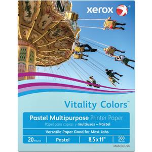 Xerox Vitality Colors Multipurpose Printer Paper, Letter Paper Size, 20 Lb, 30% Recycled, Blue, Ream Of 500 Sheets