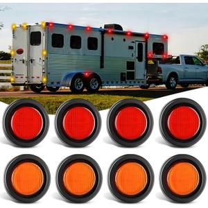 Nilight 2.5 Inch Round Marker Light 8PCS Red Amber 13LED Clearance Lights Flush Mount With Plug Grommet Pigtail Hardwired DOT Compliant For 12V Truck Trailer Tractor Buses Vans Boat