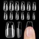 Medium Long Coffin Nail Tips, 504Pcs Acrylic Soft Gel Nails, Half Matte Full Cover Clear Press on Nails for Nail Extension, Manicure, Home DIY, Salon, 12 Sizes, No File Pre-Etched Fake Nail