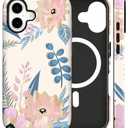 flewfun Magnetic for iPhone 16 Pro Max Case Cute Butterfly Lily Flower Floral Pattern, Shockproof Slim TPU and Hard PC Protective Phone Cover Compatible with MagSafe Designed for Women Girls