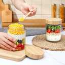 Encheng 16oz Glass Jars with Lids, Overnight Oats Containers with Bamboo Lids, Wide Mouth Glass Mason Jar Food Storage Containers for Salad,Yogurt,Meal Prep,6 Pack