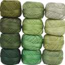 Size 8 Double Mercerized Egyptian Long Staple Cotton Pearl Thread 12 Gradient Colors per Box 5 Grams Ball Rainbow Color Embroidery Thread for Crochet Cross Stitch Hand Embroidery (12L)