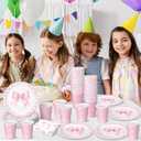 Hushee 200 Pcs Pink Bow Party Supplies Coquette Paper Plates Napkins Cups Pink Bow Baby Shower Tableware Disposable for Birthday Bridal Shower Engagement Bachelorette Party Dinnerware Supplies
