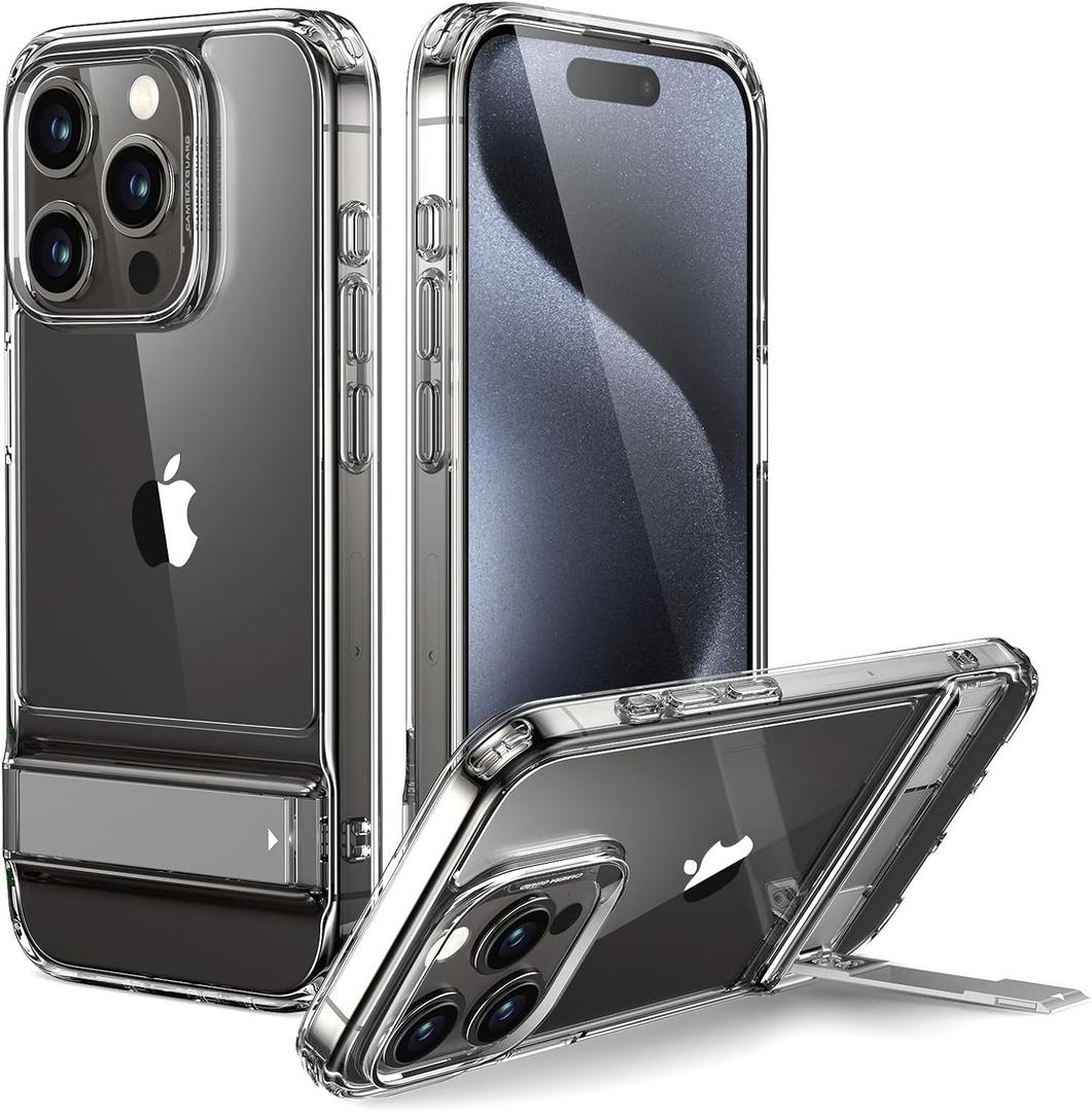 ESR Patented Metal Kickstand Case Compatible with iPhone 13 Pro Max, Two Ways to Tilt, Reinforced Drop Protection, Slim and Soft Case, Transparent