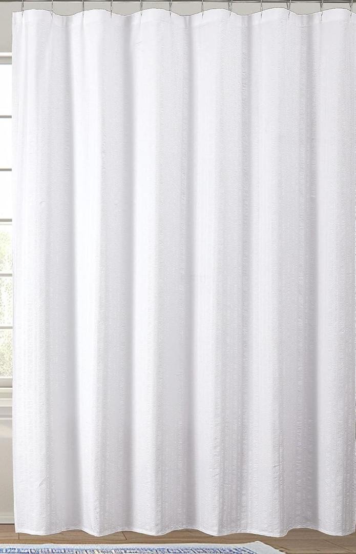Aiyufeng Extra Long White Shower Curtain 96 Inch Long, Embossed Texture Fabric Bathroom Shower Curtain, Large Hotel Bath Curtain with 12 Holes, 72x96, White