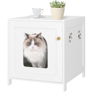 Cat Litter Box Enclosure, 21" Hidden Litter Box Furniture, Wooden Indoor Pet House with Front Arched Door, Side End Table, Nightstand for Living Room, Bedroom, White CB82213X
