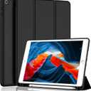 iMieet iPad 9th Generation Case 2021/iPad 8th Generation Case 2020 10.2 Inch with Pencil Holder, iPad 7th Gen 2019 Case with Soft Baby Skin Silicone Back, Auto Wake/Sleep Cover (Black)