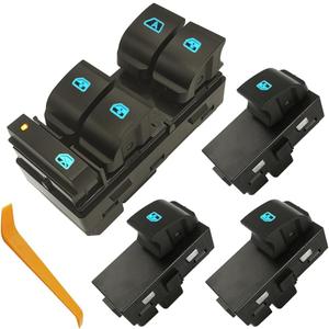 20945129 Front Left Driver Side Master Window Switch & 3Pcs Passenger Window Switch Compatible with 2007-2013 Chevy Silverado 1500/2500 HD/3500 HD/GMC Sierra/Yukon/Buick,for 08-11 Chevy HHR Blue Light (Master Switch & 3 Pcs Passenger Switch)