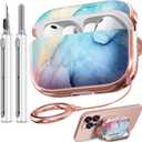 Inesore for AirPods Pro 3 Case 2025 with Lock, for Women Girly Floral Cute Case Compatible with Apple Airpods Pro 3rd Generation Cover, with Phone Stand,Keychain & Cleaner Kit- Rainbow Gold Marble
