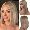 Belaved Ash Blonde Bob Wig Human Hair Upgrade 13x6 HD Lace Front Free Part Short Wigs Real Human Hair Short Straight with Baby Hair Natural Hairline 180% Density Beginner Friendly 14 Inch (Pink)