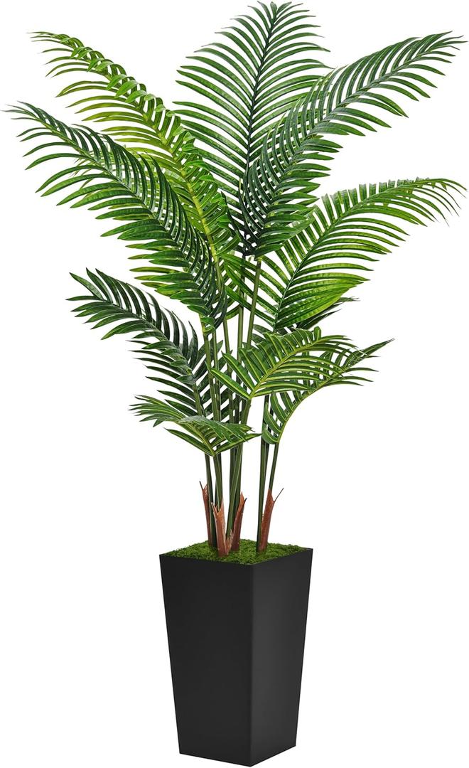 Artificial Palm Tree 5FT - Fake Tree with Black Tall Planter - Faux Tropical Areca Floor Plant in Pot - Artificial Silk Plant for Home Office Living Room Decor Indoor