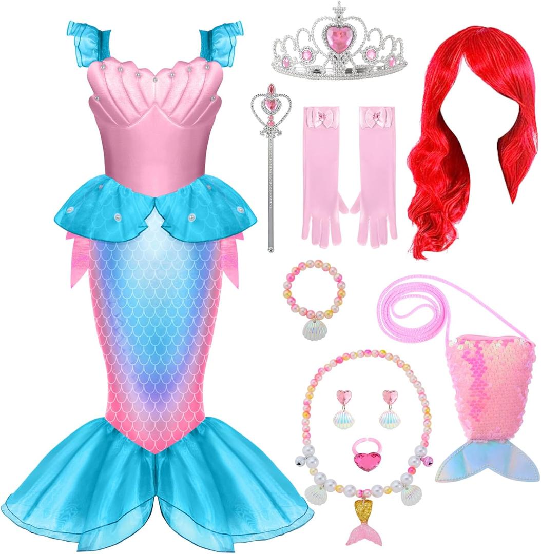 Spooktacular Creations Halloween Mermaid Costume for Girls, Little Mermaid Dress, Princess Dress Up for Girls 4-6 for DressUp (Small (5-7yr)