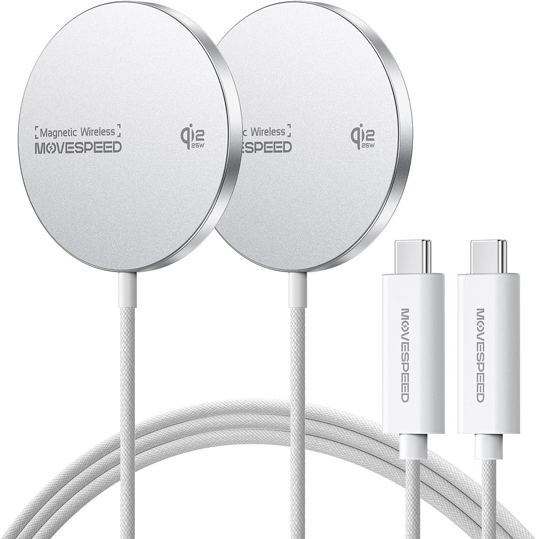 MOVESPEED Qi2.2 25W Magnetic Wireless Charger 2 Pack, MagSafe Fast Charging Pad, Compatible with iPhone 17/16/15/14/13/12 Series, AirPods Pro/4/3/2,Samsung Galaxy and More(White)