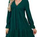 Women's Fall Long-Sleeve Mini Dress Elegant V-Neck with Ruffled Hem Wedding Guest Dresses Size XL