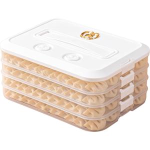 LOEZ 4-Layer Food Storage Container, Stackable Snack Container with Lid, Dumpling Box, Gyoza Container, Cookie Storage Containers, Good Sealing, Time Recoder (White)