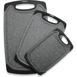 Viretang Plastic Cutting Boards Set of 3 Extra Large for Kitchen, Thick Chopping Board with Deep Juice Grooves, NonSlip Feet, Easy Grip Handle, BPA Free, Dishwasher Safe,Black (Dark Gray)