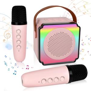 deAO Karaoke Machine for Kids Adults,Portable Bluetooth Speaker with 2 Wireless Microphones, Fun Voice Changing Function-Toys for 3+ Years Old Girl Boys Birthday Gifts (Pink)