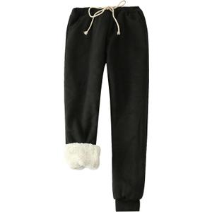 Gihuo Women's Winter Warm Fleece Pants Sherpa Lined Sweatpants Jogger Track Pants Athletic Active Lounge Pants (X-Large, Black)