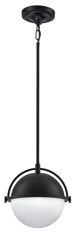 LOZOHOM 9.5-inch Globe Pendant Lights Kitchen Island, Mid Century Black Pendant Lights Fixtures with Milk Globe Glass Shade, Adjustable Hanging Rod Ceiling Light for Dining Room Entryway (1 pc)