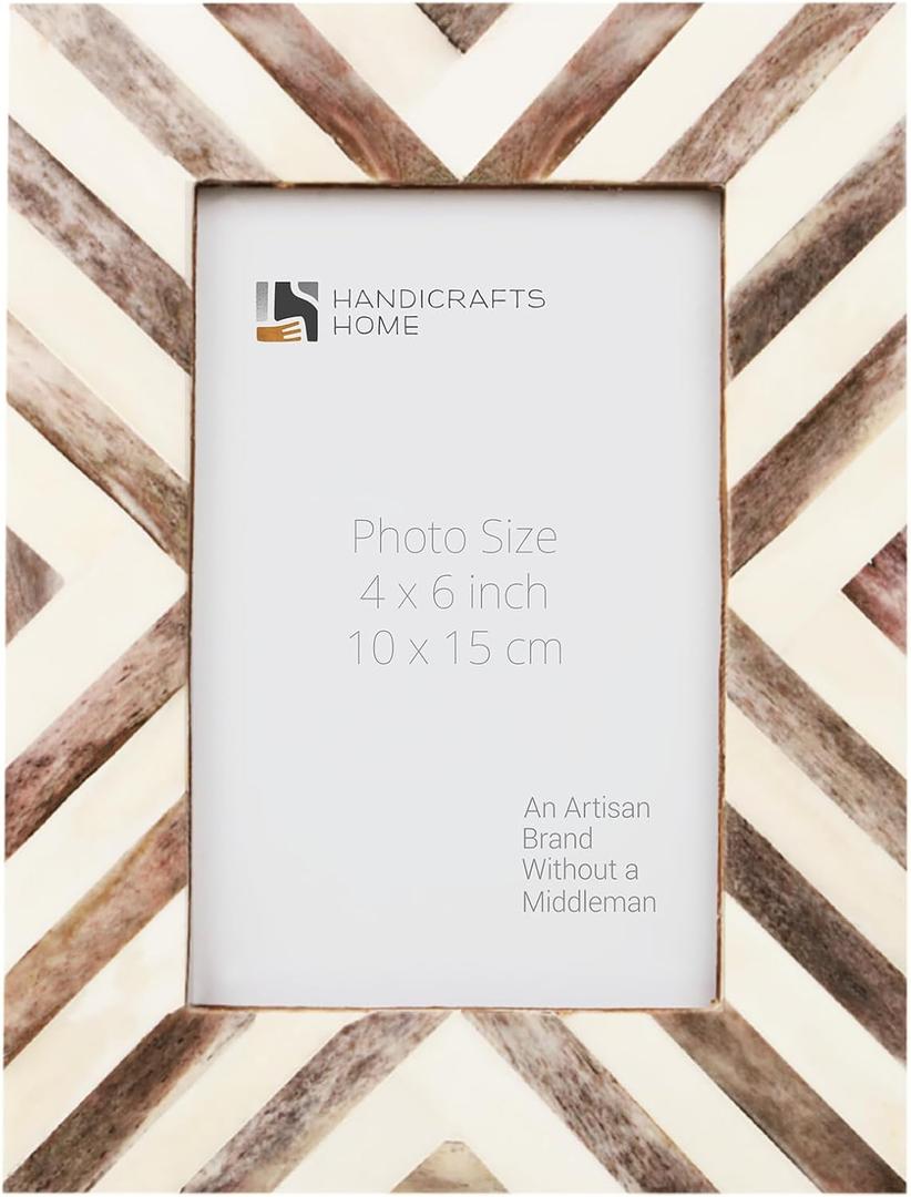 Handicrafts Home Brown Picture Frame Handmade 4x6 Bone Inlay Chevron Photo Frame- Unique Giftable Artisan Frame- Ideal for Living Room, Office & Bedroom Desk & Tabletop Unique Artisan Holiday Gift