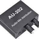 AU-202 2 Input 2 Output Stereo Mixer Audio Distributor for Headphone External Power AMP Volume Alone Control, Black, 500364205