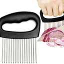 Extra-Large Onion Holder for Slicing, Onion Cutter, Onion Slicer Holder, Stainless Steel Tomato Slicer Vegetable Cutter for Potato, Tomato, Lemon, Meat Tenderizer, Kitchen Food Slicer Guide
