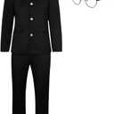 Mens Japanese School Uniform Black Long Sleeve Jacket Anime Cosplay Costume Halloween Long Pants Full Set