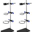 QWORK Lab Support Stand Set 2-Pack Steel Rod 24" with Iron Base & Clamps for Heating, Filtration, Distillation