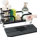 Sponge Holder for Kitchen Sink Caddy,Sink Caddy Organizers with Stone Drying Tray, Kitchen Organizer for Sponges, Soap, 9.7" x 4.2"x 3.2" Home Decor Storage and Organization,1PCS Black